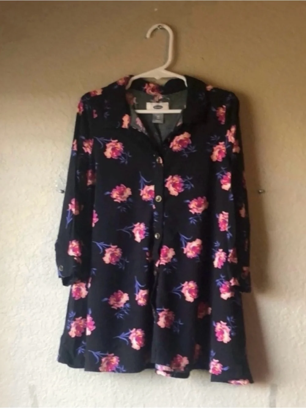 Old Navy Dress Girls Black Floral Long Sleeve Button Down Dress Toddler Girls 4T